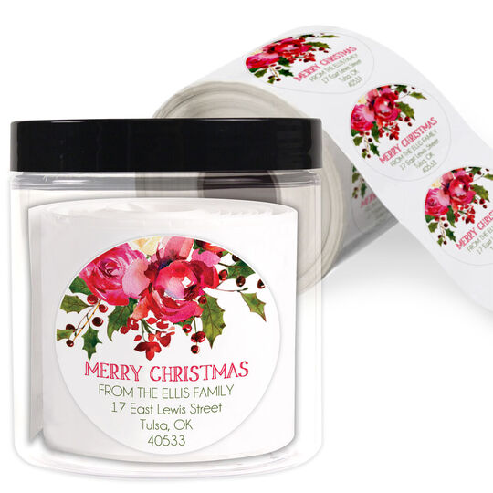 Holiday Bouquet Round Address Labels in a Jar